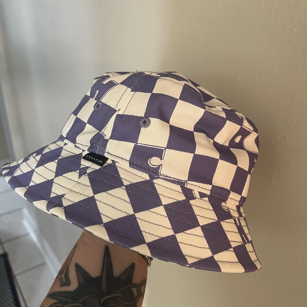Coach Lavender and Cream Checkered Bucket Hat